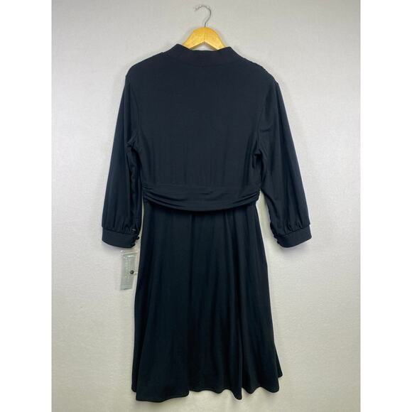 London Times Petite 14P Black Knee-Length V-Neck Dress Classic Professional - Picture 5 of 9